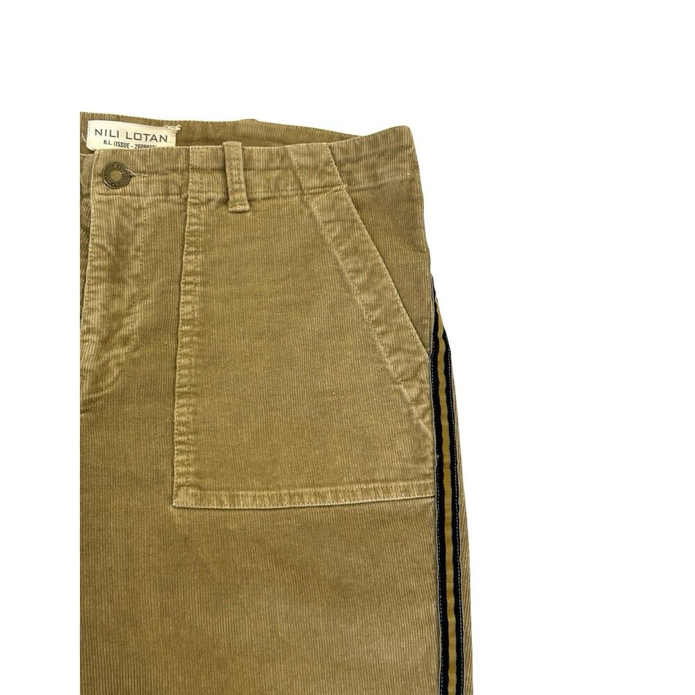Nili Lotan Jenna Corduroy Pants Size 4 Mossy Gold Brown Side Stripe Raw Hem - Picture 5 of 8